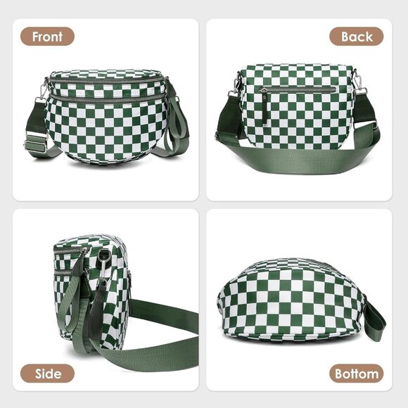 Bum Bags for Women, RFID Checkered Crossbody Bags with Silver Zipper, Nylon Plus - Picture 5 of 6